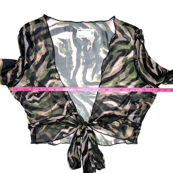 Asos Design Fairy Sheer Tie Front Ruffle Sleeve Crop Top Size 8 - Picture 13 of 15